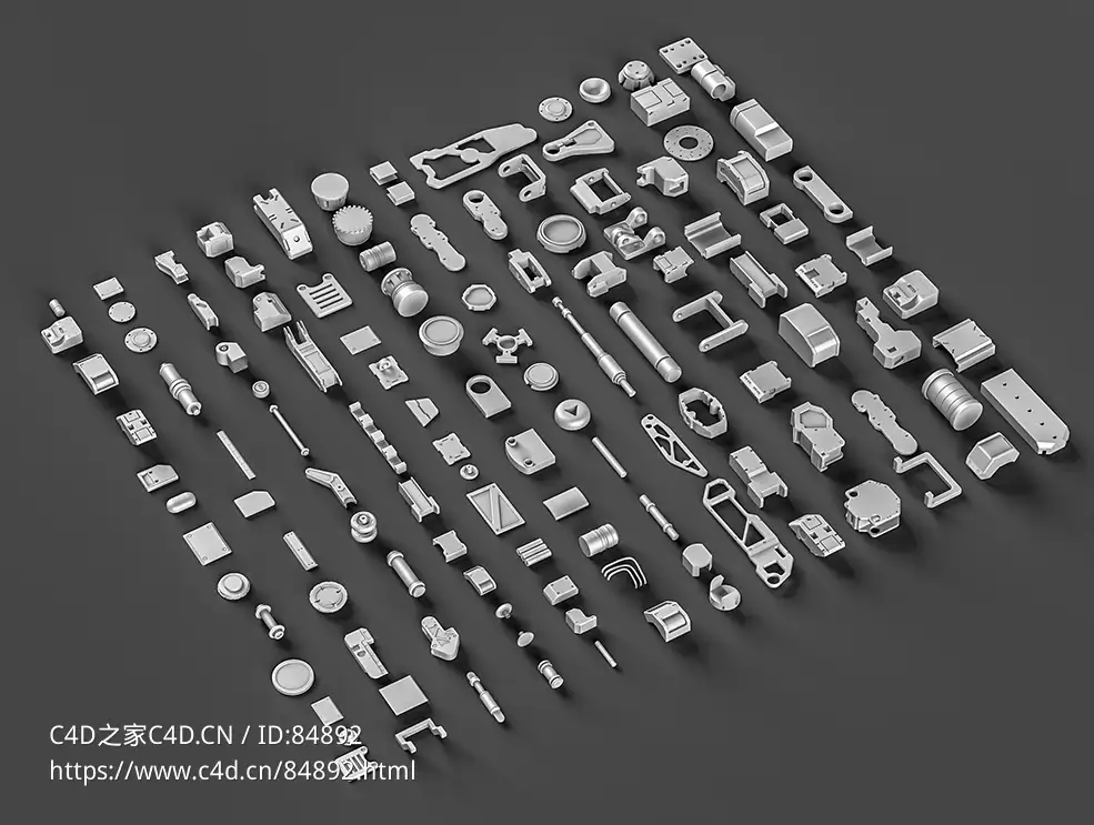 124个硬面机械零件c4d免费模型下载hard surface sci-fi industrial kitbash v4