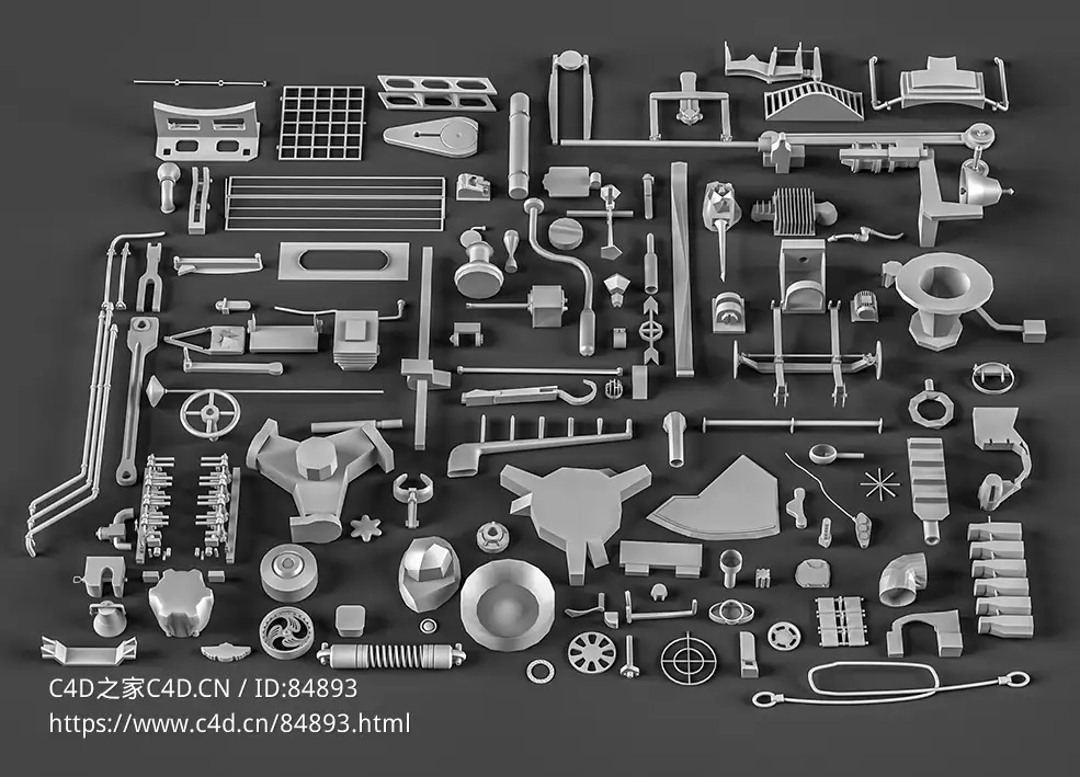 145个硬面机械零件c4d免费模型下载hard surface sci-fi industrial kitbash v5