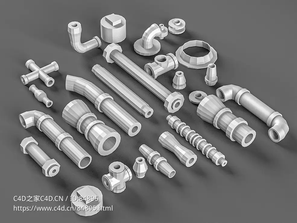 26个管道接头配件c4d免费模型下载pipe kitbash