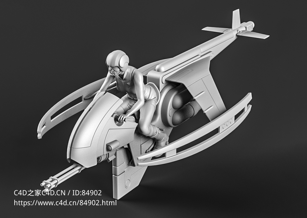 女飞行员驾驶极具未来感的飞行器c4d模型免费下载Banshee Flyer free 3d model