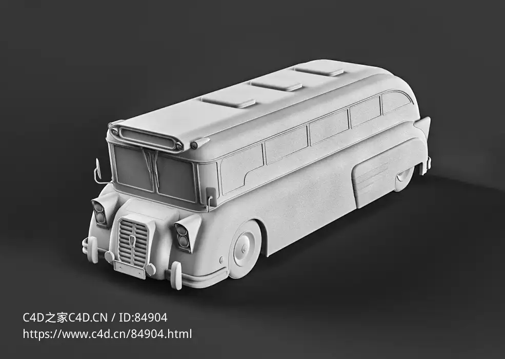 老式巴士汽车复古公交车c4d模型免费下载Bus Pegasus