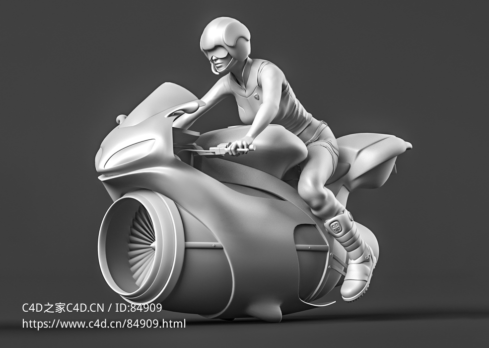女飞行员驾驶涡轮喷气飞行摩托科幻飞行器c4d模型免费下载Jet Bike free 3d model