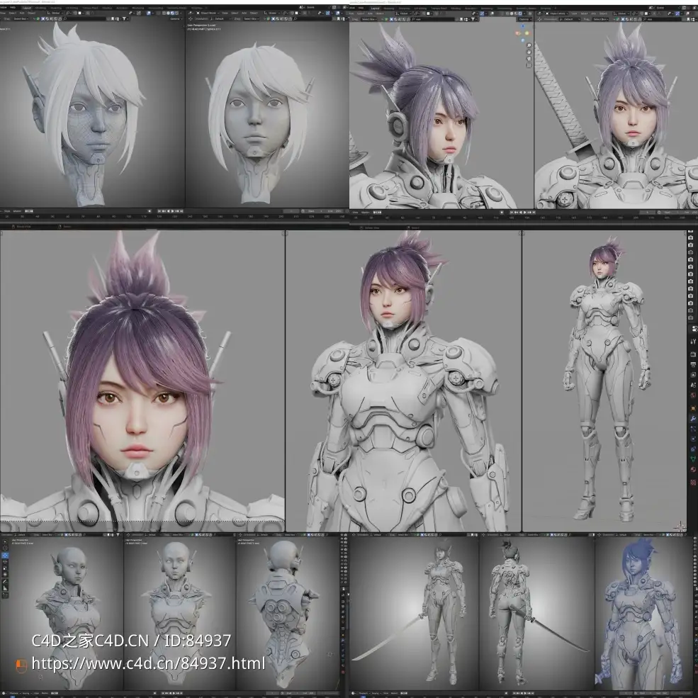 背长刀的现代科幻女性机器人3D模型 Flycat – Robot Girl - C4D之家 - 未命名2.jpg