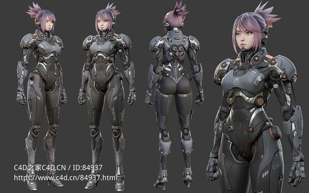 背长刀的现代科幻女性机器人3D模型 Flycat – Robot Girl