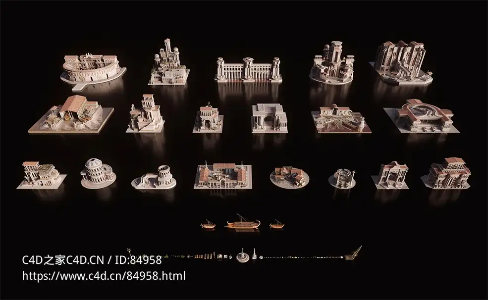 北欧亚特兰蒂斯希腊神话风格殿堂建筑场景3D模型 KitBash3D - Atlantis - C4D之家 - 1.jpg