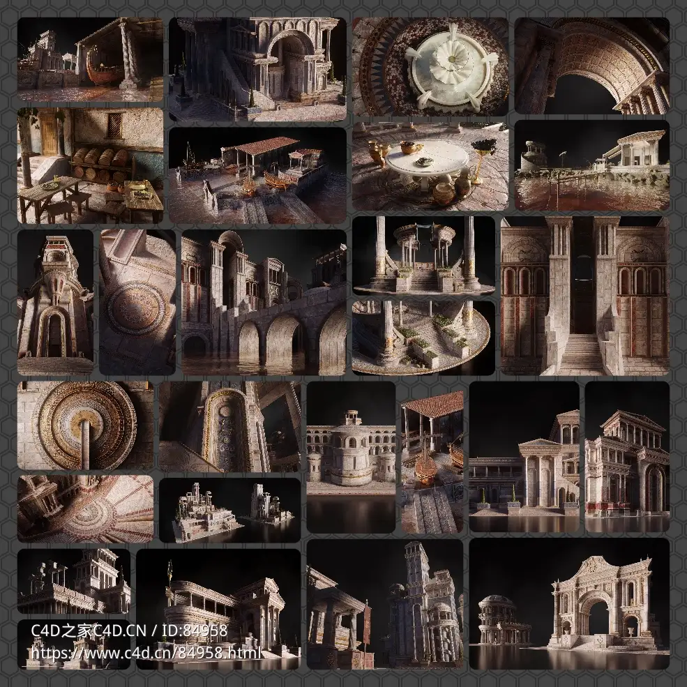 北欧亚特兰蒂斯希腊神话风格殿堂建筑场景3D模型 KitBash3D - Atlantis - C4D之家 - photo-collage.jpg