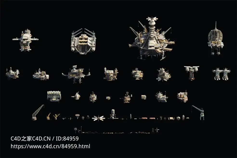 未来机械风奇幻悬浮天空之城赛博朋克楼房建筑城市3D模型KitBash3D - City in the Sky - C4D之家 - 1.jpg