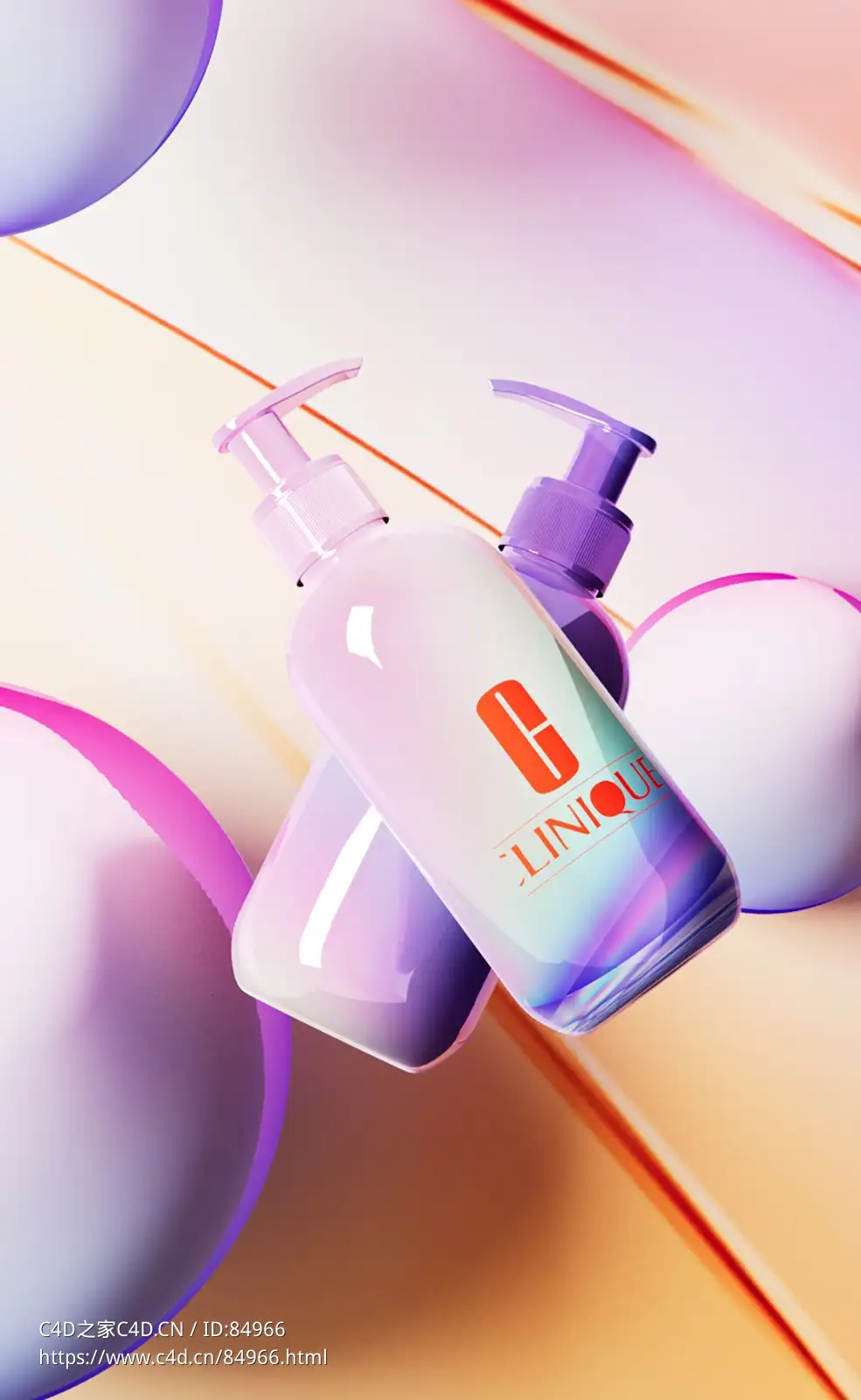 蓝紫色化妆品产品c4d octane渲染工程