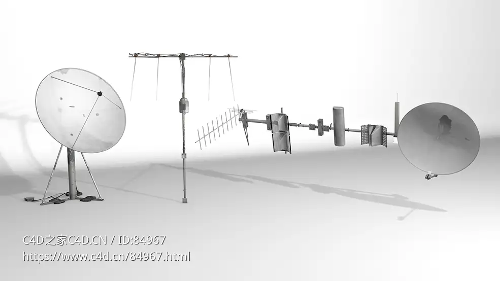 卫星锅信号收发天线模型Satellite and Antenna Pack C4D 3D Model