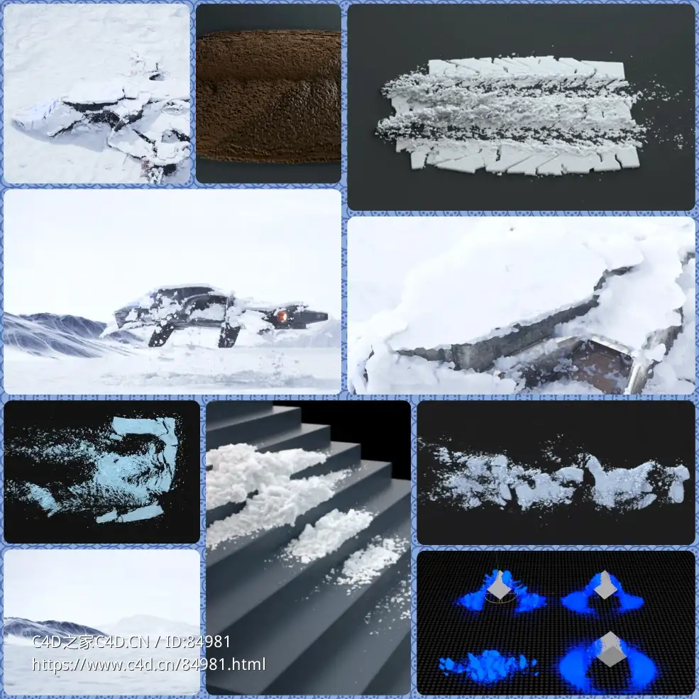 使用X-particles4.0粒子+Octane 4.02渲染器在c4d中默认真实的雪