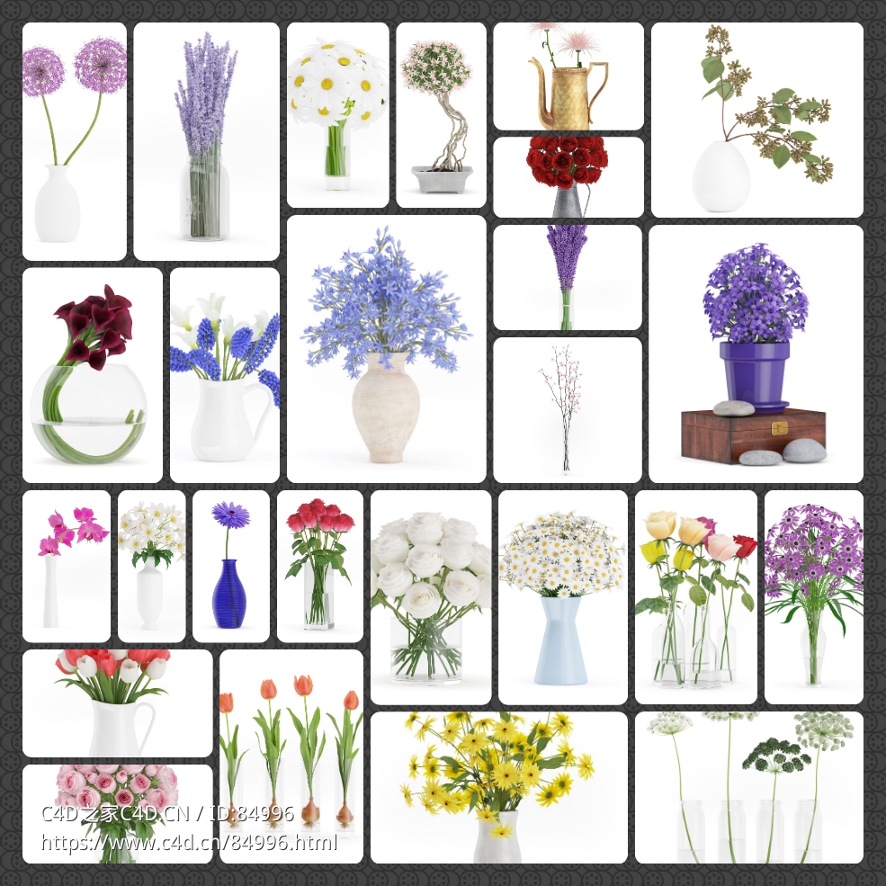 26个室内装饰插花花卉c4d模型合集CGAxis Models Volume 63 3D Flowers III