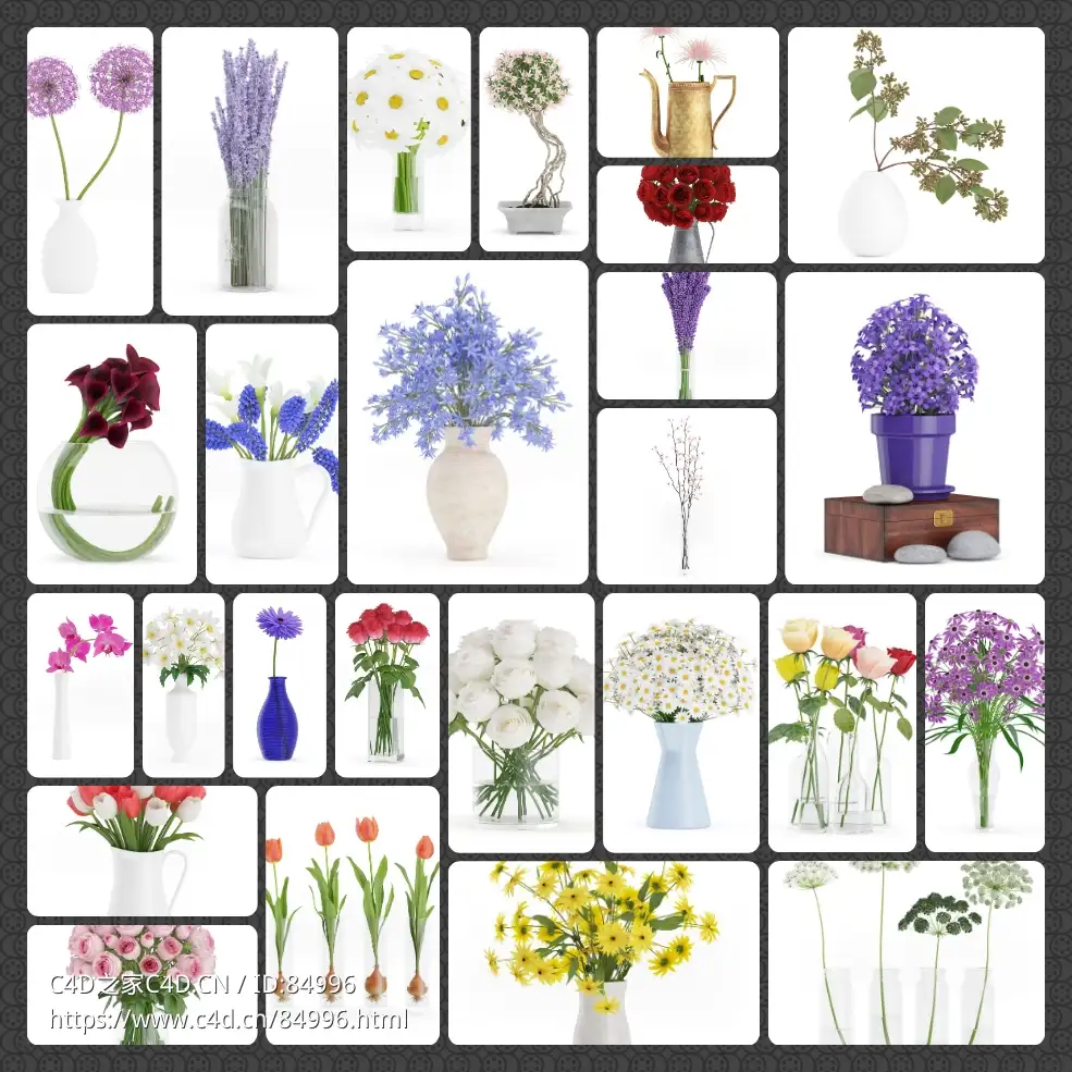 26个室内装饰插花花卉c4d模型合集CGAxis Models Volume 63 3D Flowers III