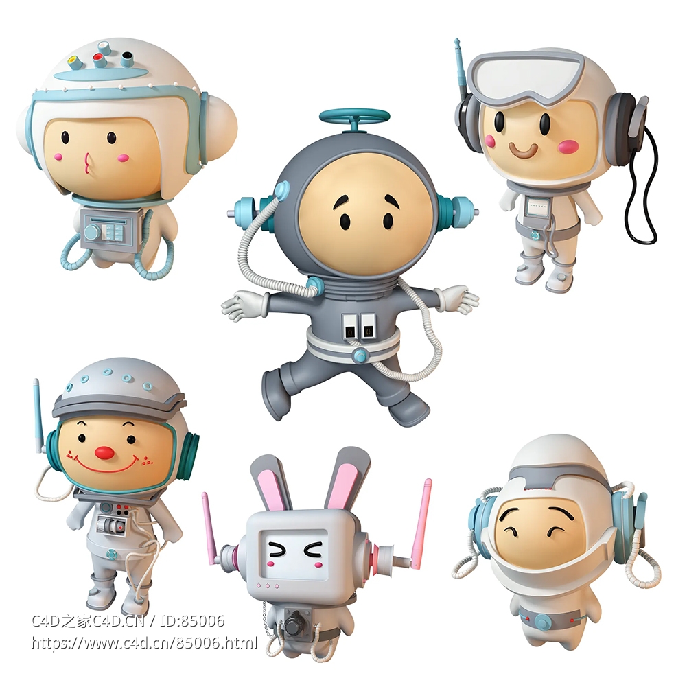 萌趣科幻：六款独特卡通宇航员模型展现未来太空探索新视角c4d模型Cartoon astronaut