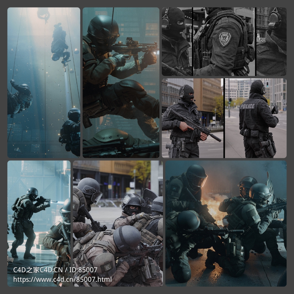 30GB大型现代警察特警反恐精英人物3D模型Modular Hero Character BIG/MEDIUM/SMALL – SWAT - C4D之家 - photo-collage.jpg
