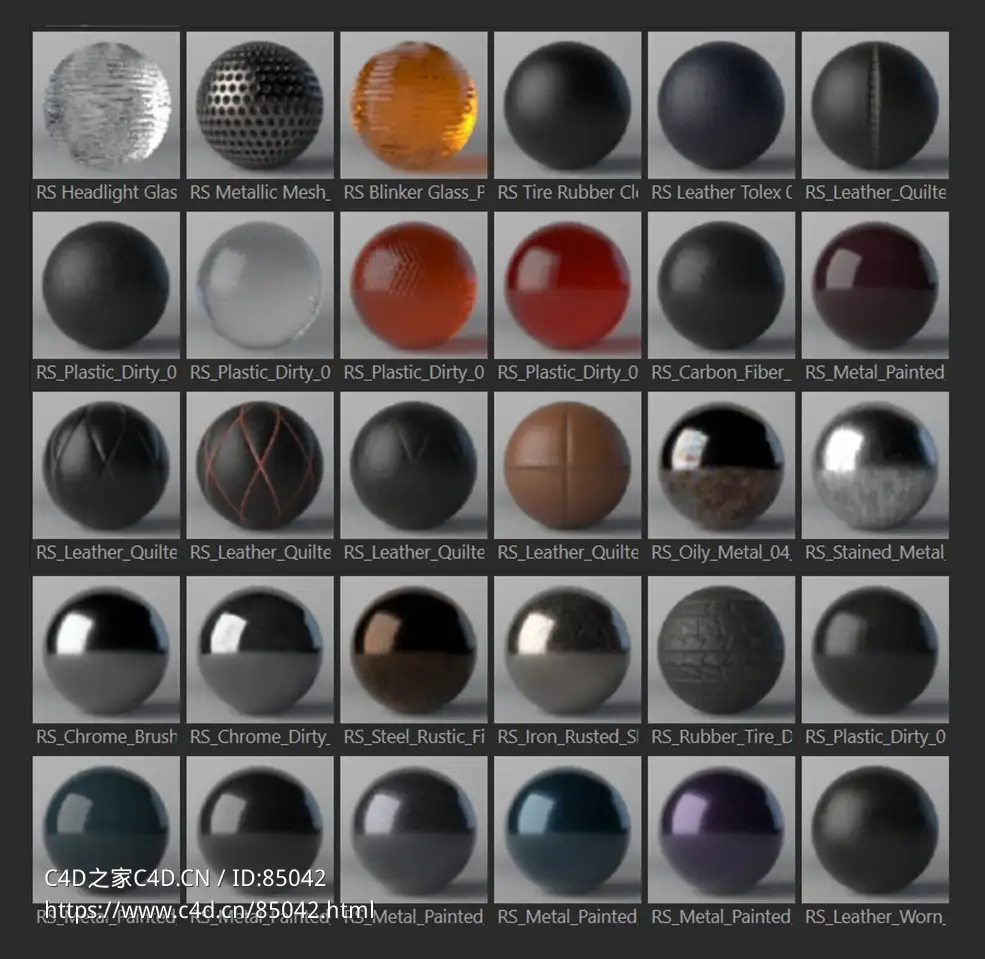 32个redshift渲染器的汽车材质球Automotive Materials Freebie Pack for Redshift