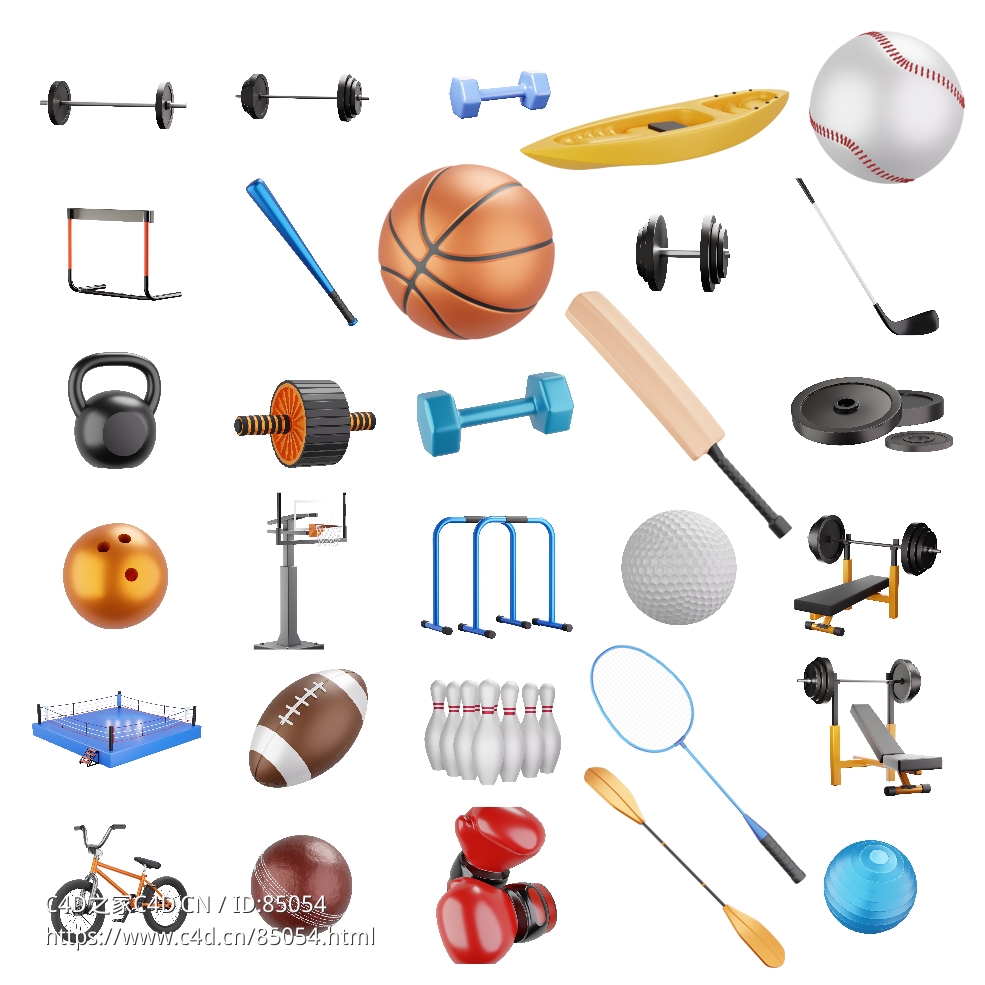 52款精美卡通体育健身运动器材设备3D模型素材合集/支持C4D/OBJ/Blender/Figma格式Elements