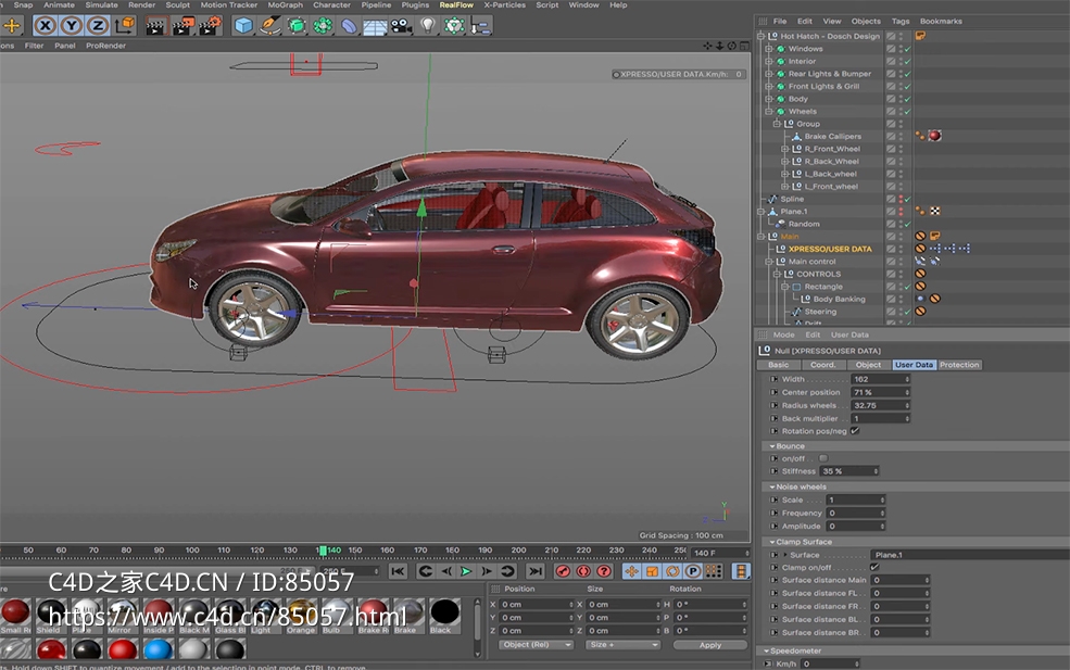 C4D Xpresso汽车绑定预设工程 Car Rig for C4D V032