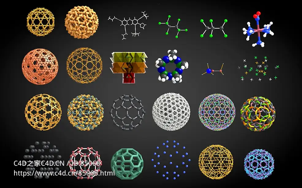 45款精细病毒原子分子结构3D模型合集：医疗化学元素摆件教学科研必备SU模型下载
