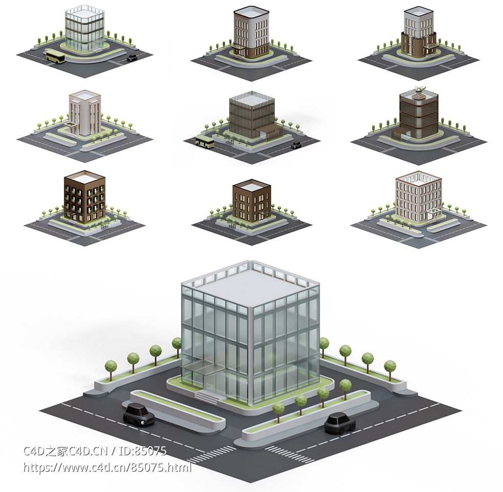 10款卡通城市建筑3D模型素材合集风格多样细节精致适用于游戏动画建筑可视化项目
