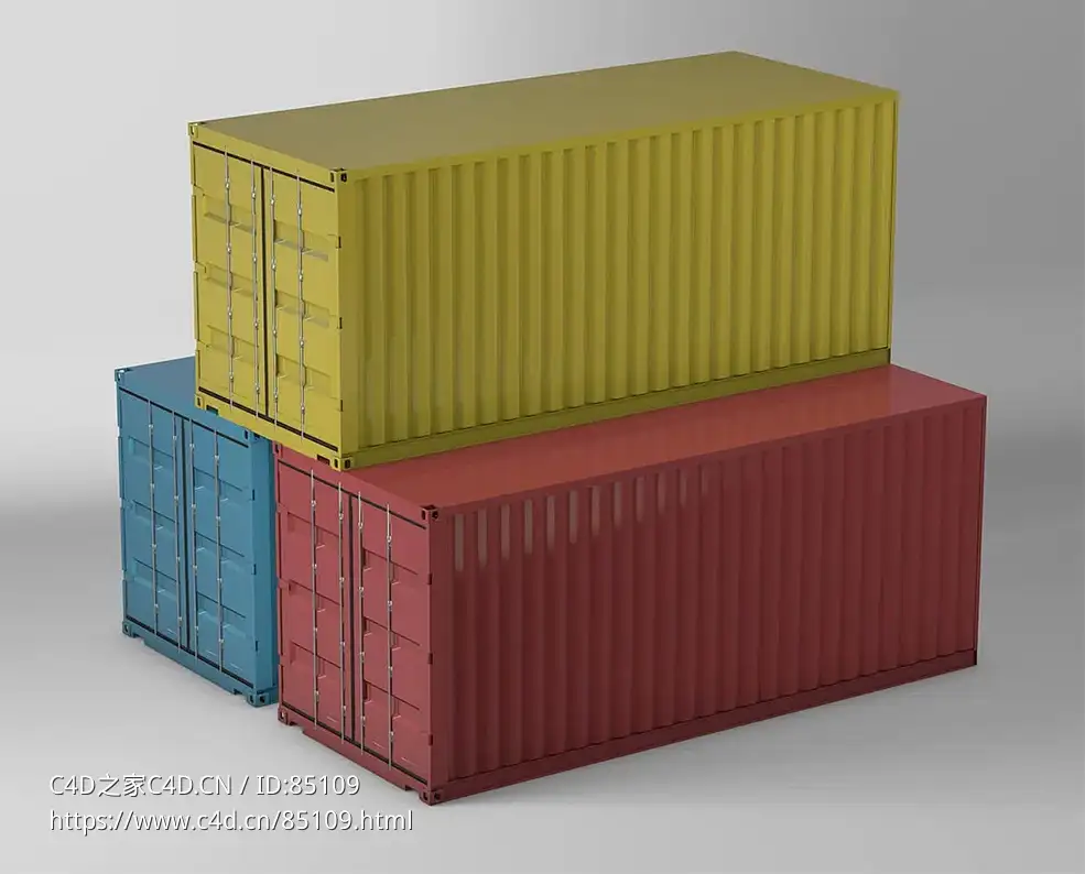 高品质海运货柜3D模型|标准集装箱写实模型含材质贴图|C4D/OBJ工程文件源文件3D-Model-Cargo-Container