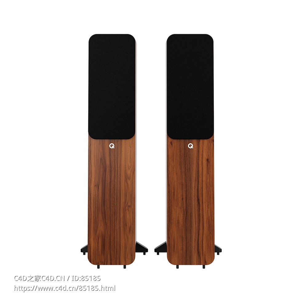 胡桃木落地音箱音响系统（Q Acoustics品牌）3D模型素材下载Walnut Floorstanding Spea