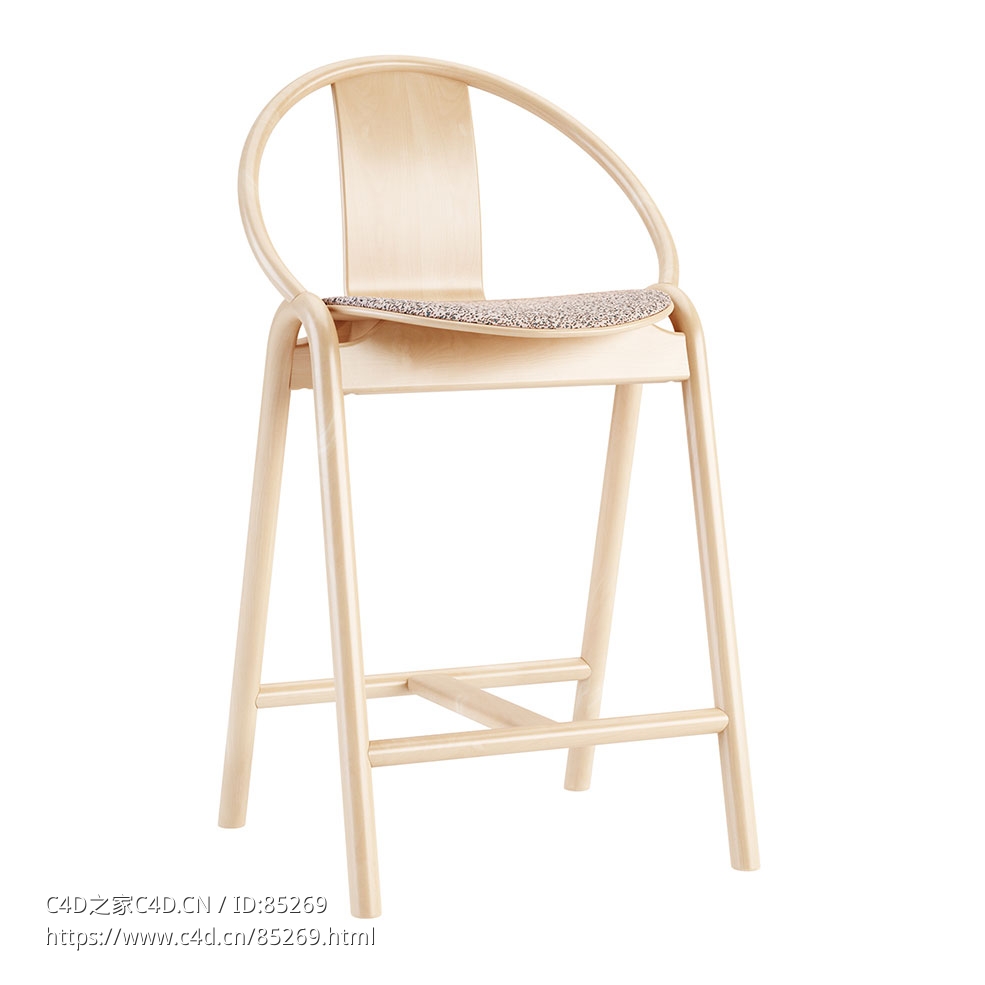 再次低吧台凳313高脚凳（Ton品牌）3D模型素材下载Again Lower Barstool 313 by Ton