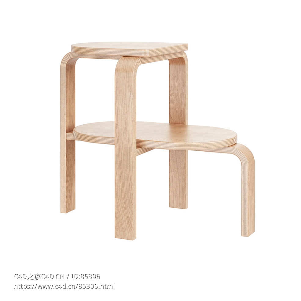高度台阶橡木凳休闲凳（Case品牌）3D模型素材下载Altura Step Oak Stool by Case