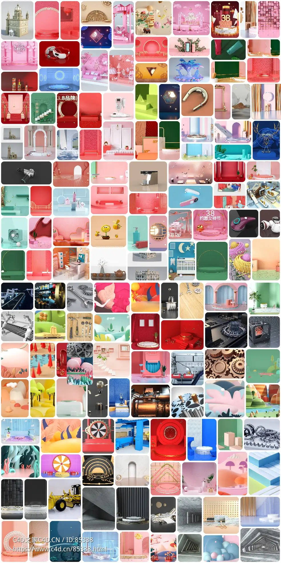 [C4D工程] 395个高品质电商渲染场景合集 含白底展台/汽车场景/抽象艺术/产品展示