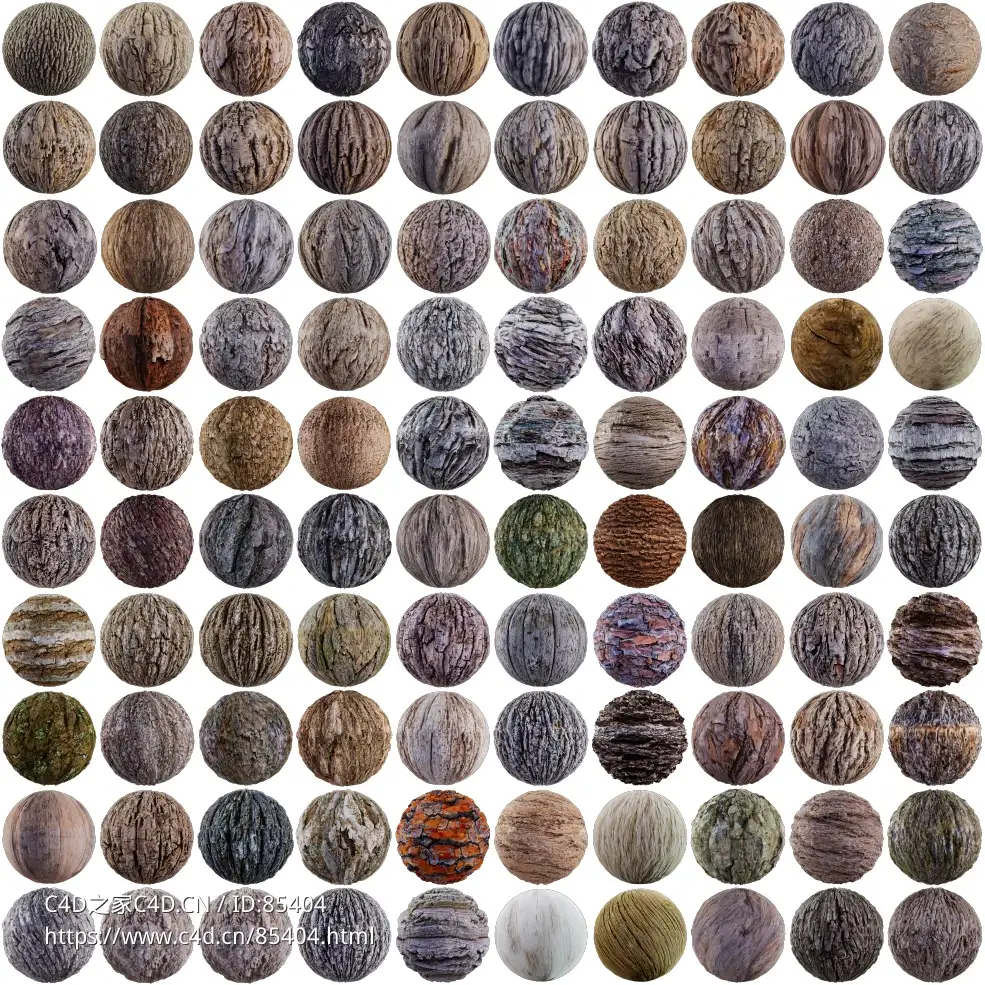 【4K材质】100组超高清树皮纹理合集 散景/植物/自然/PBR/平铺无缝贴图Artstation - 100 Bark Texture
