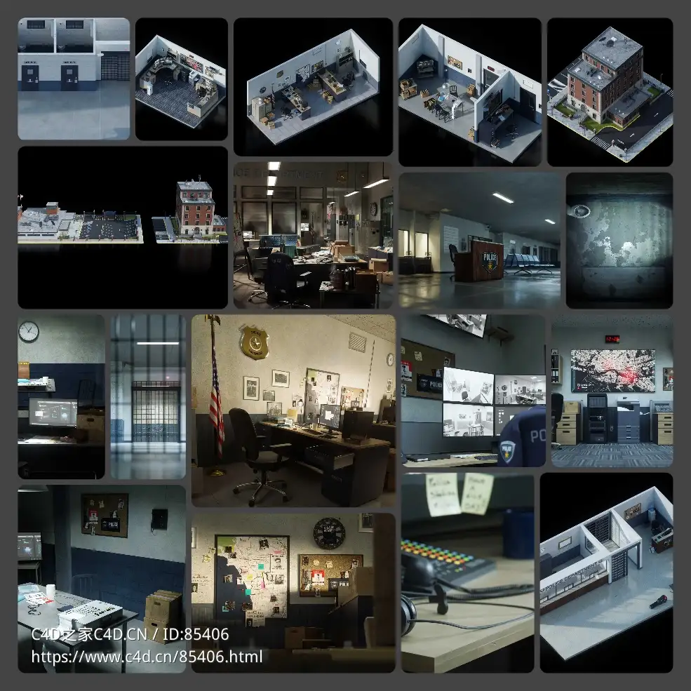 7套现代警察局完整场景模型包 内含审讯室/办公室/档案室等完整内饰Kitbash3D – Police Dept - C4D之家 - photo-collage.jpg