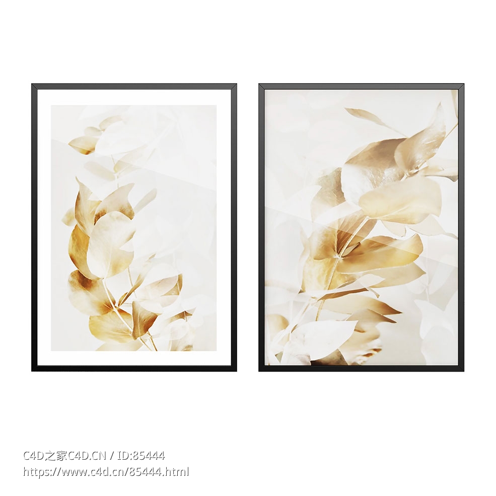 金色桉树艺术海报装饰画3D模型素材下载Art Prints Golden Eucalyptus Poster by Desen