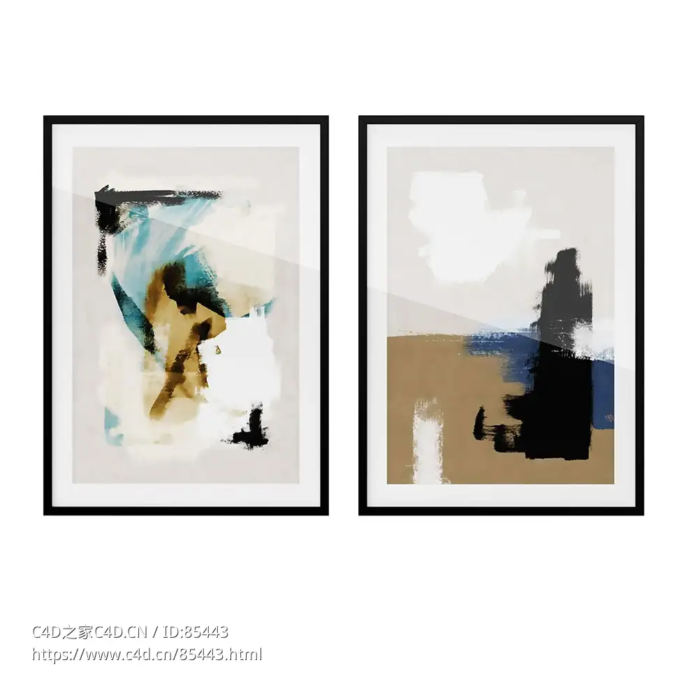 抽象笔触艺术海报装饰画3D模型素材下载Art Prints Abstract Brushes Poster by Deseni