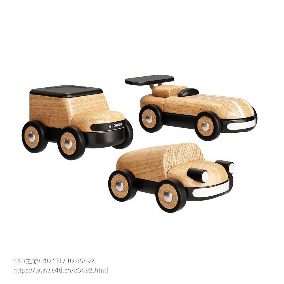 木制汽车玩具S2Victor品牌玩具3D模型素材下载Automotive Wooden Toys by S2Victor
