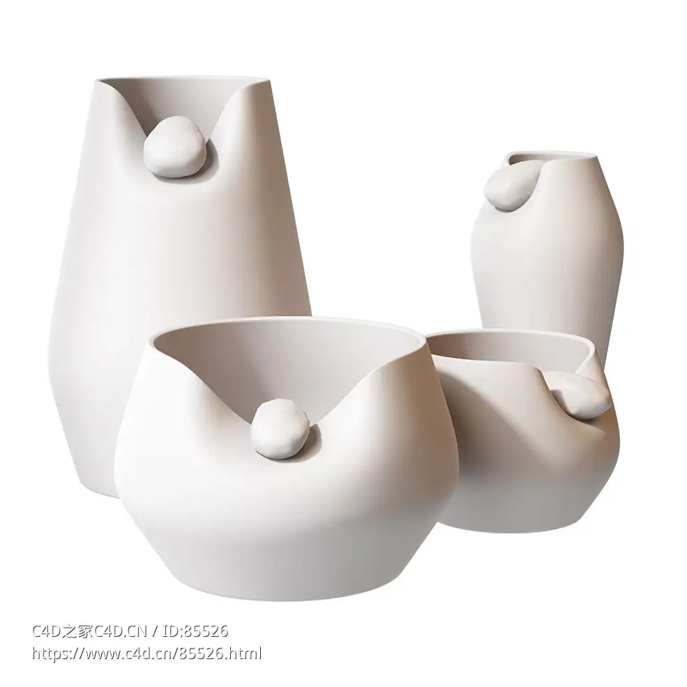 巴乔陶瓷花瓶Adriani e Rossi品牌装饰品3D模型素材下载Bacio Ceramic Vases by Adrian