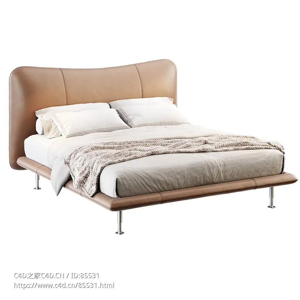 海湾皮革双人床Flou品牌床具3D模型素材下载Baia Leather Double Bed by Flou