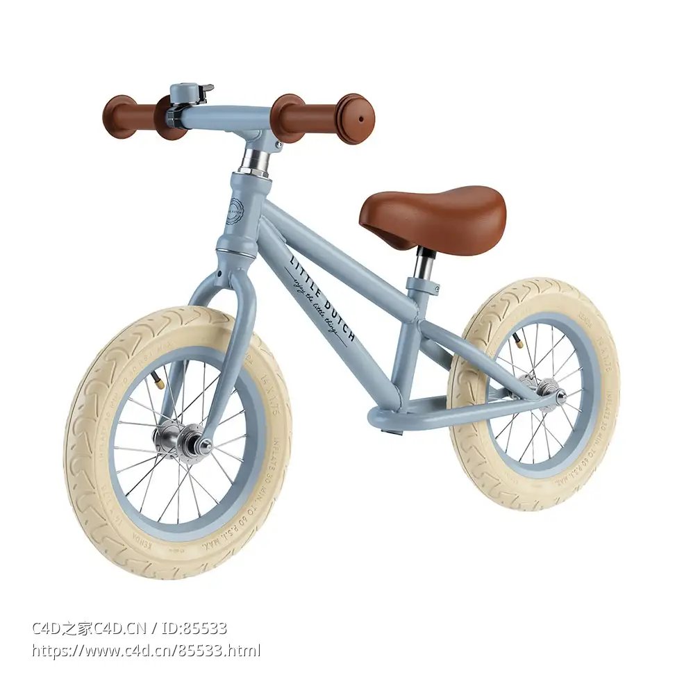 哑光蓝色平衡车Little Dutch品牌童车3D模型素材下载Balance Bike Matt Blue by Little