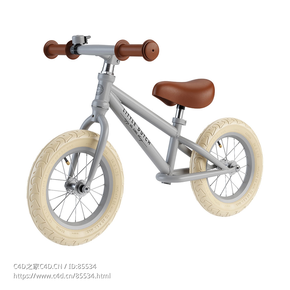 哑光橄榄色平衡车Little Dutch品牌童车3D模型素材下载Balance Bike Matt Olive by Lit