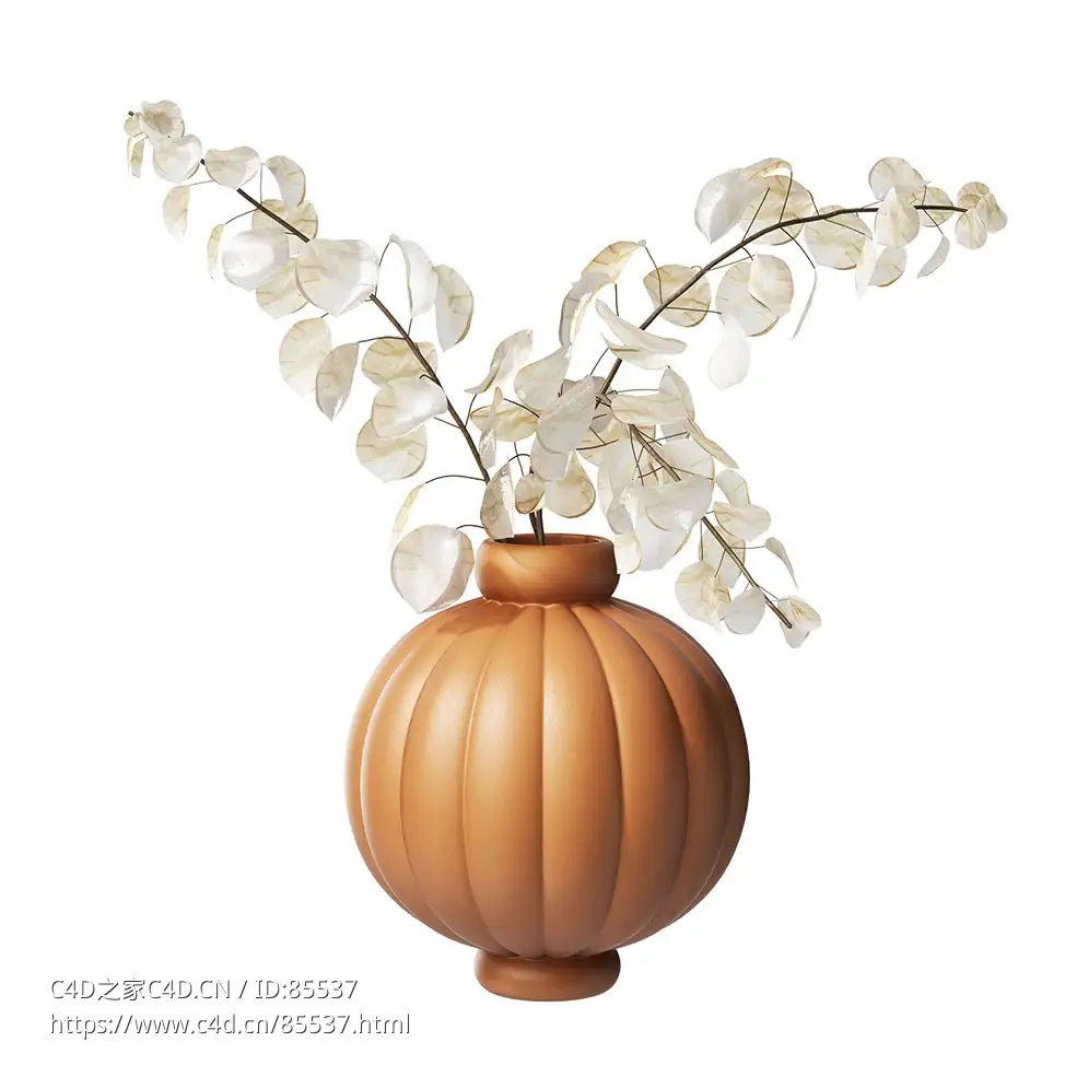 01号气球花瓶配月季Louise Roe品牌花瓶3D模型素材下载Balloon Vase 01 with Lunaria b