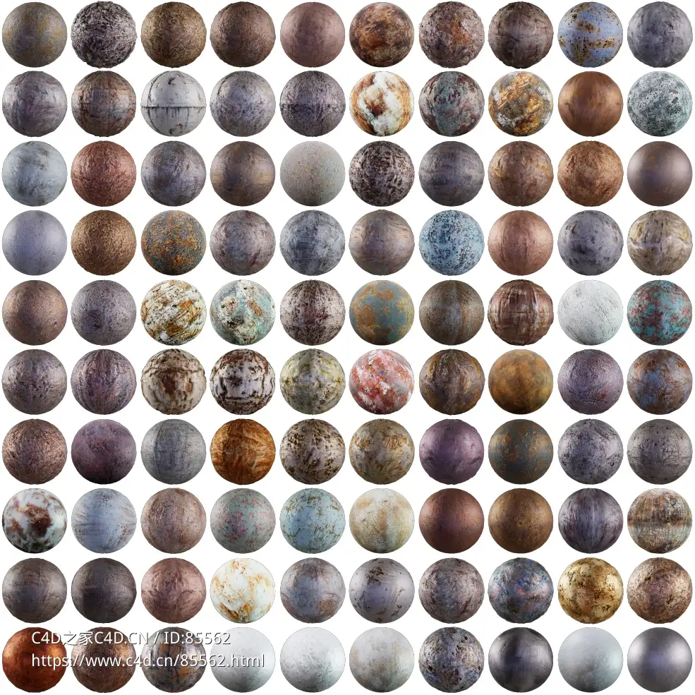 100组超高清4K写实PBR工业风金属锈蚀材质球贴图合集Artstation – 100 Rusty Metal Texture