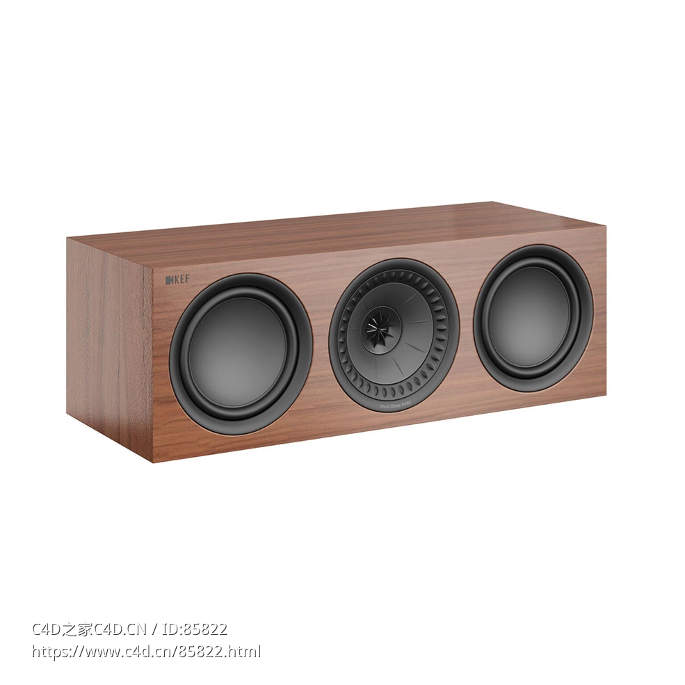 KEF Q250c胡桃木中置音箱3D模型素材下载Centre Channel HiFi Speakers Q250c Walnut b