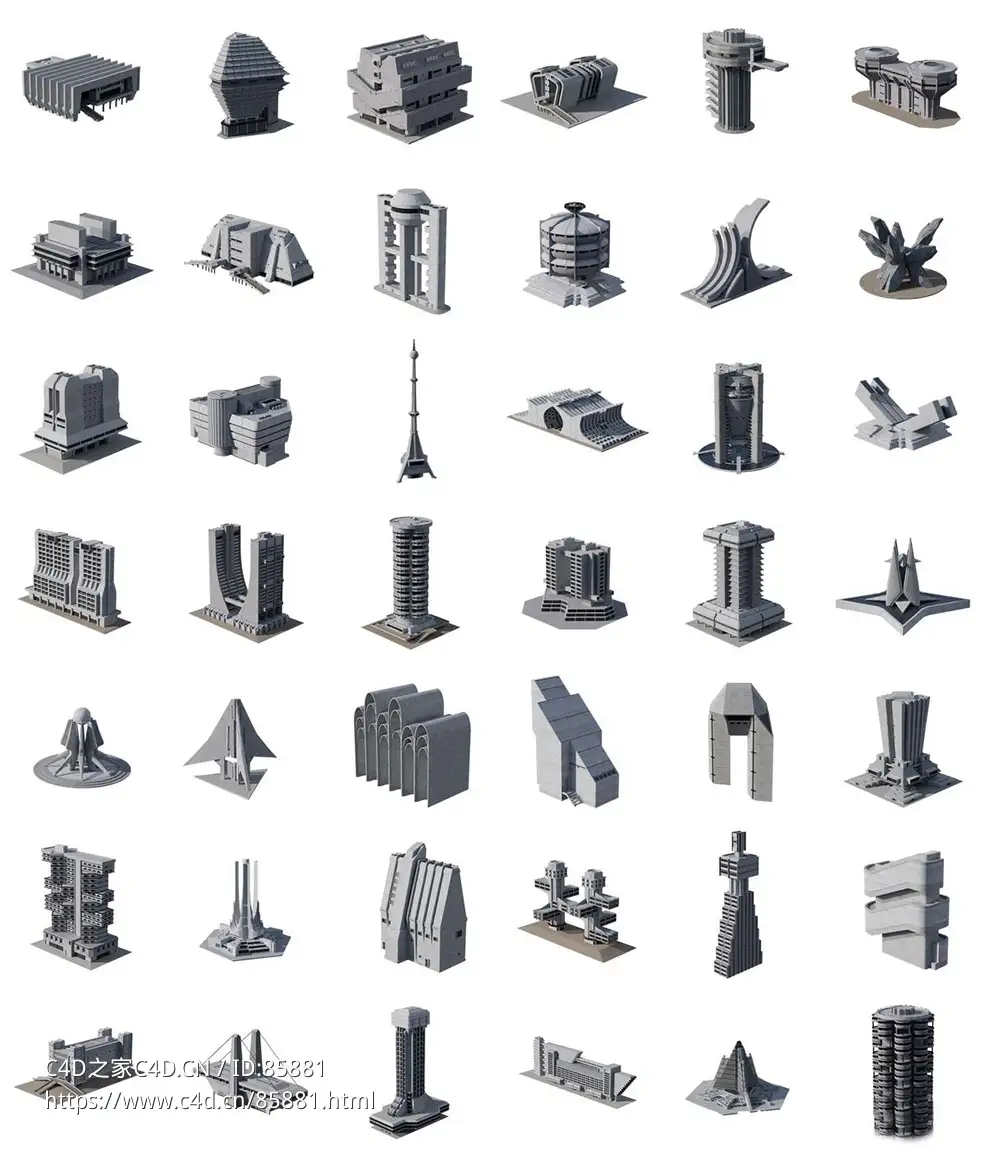 科幻建筑大师之作Brutalist：C4D/FBX/Blender格式未来建筑模型，完美细节呈现！