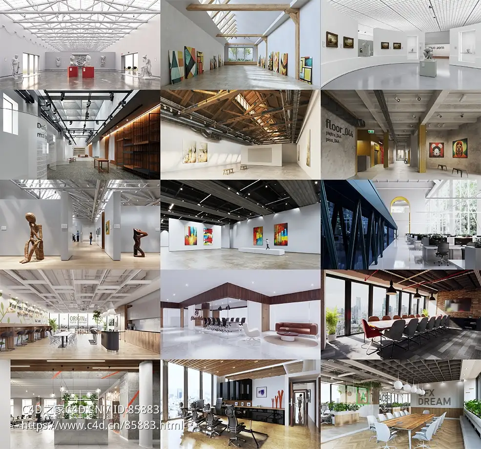 【Cinema 4D/FBX】15个高品质艺术展厅办公空间室内场景3D模型含材质贴图Evermotion – Archinteriors Vol.66