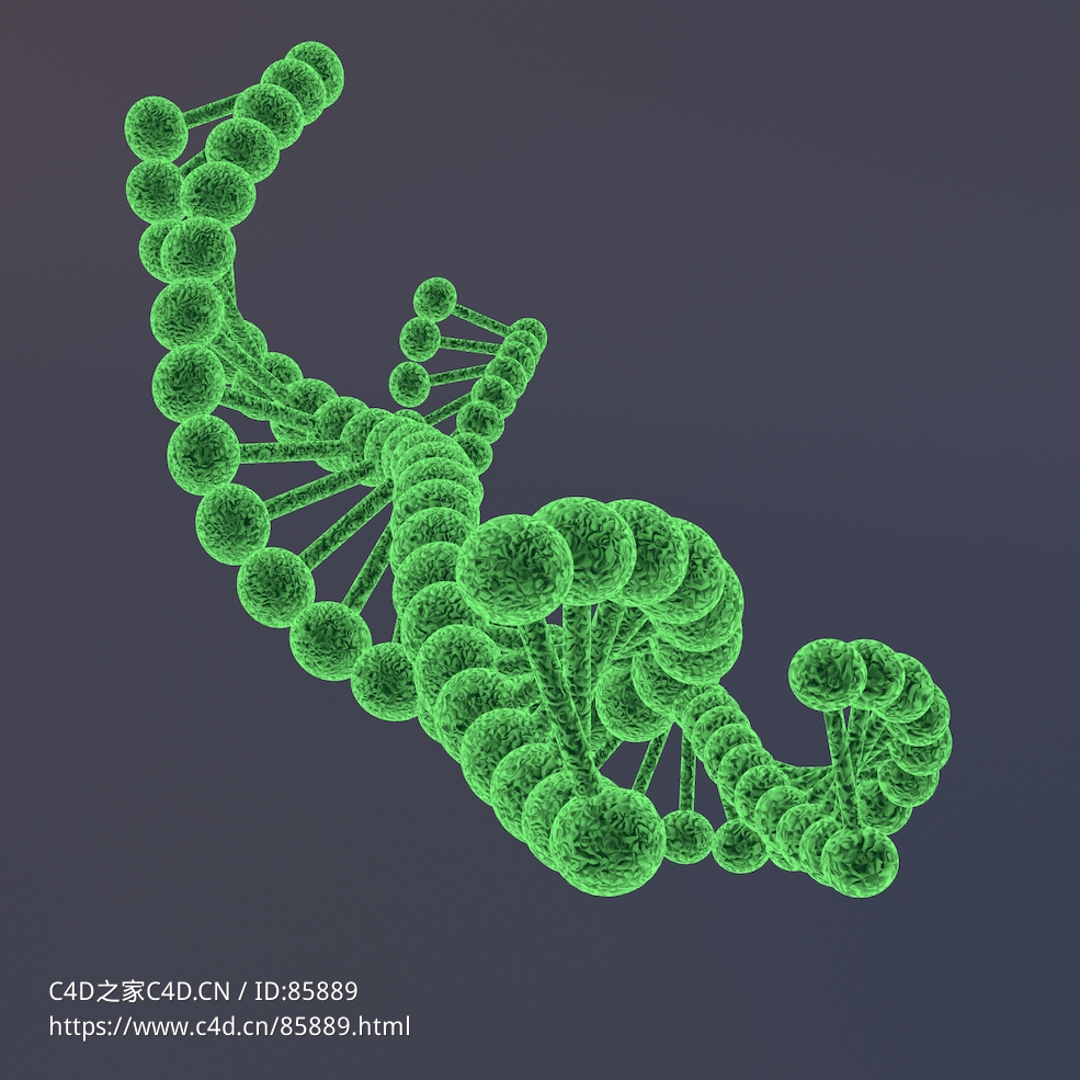 C4D Octane渲染制作DNA双螺旋结构基因链条绿色医学分子科研研究三维模型