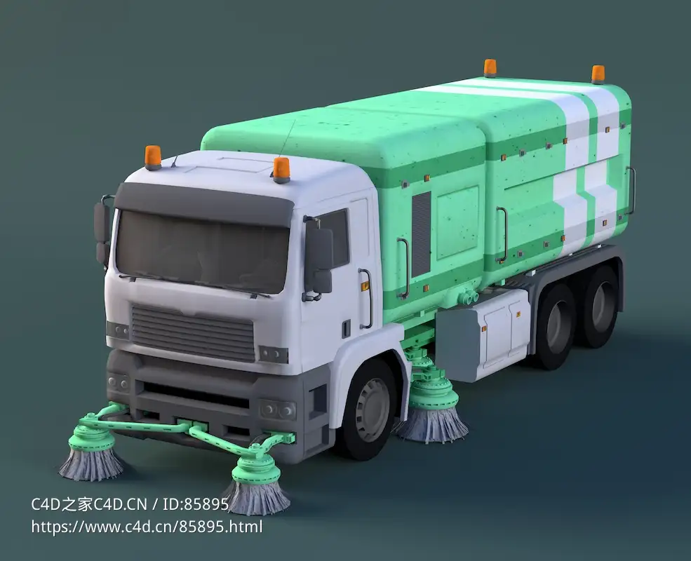 高精度城市环卫清扫车C4D模型 | 市政道路清洁车三维素材