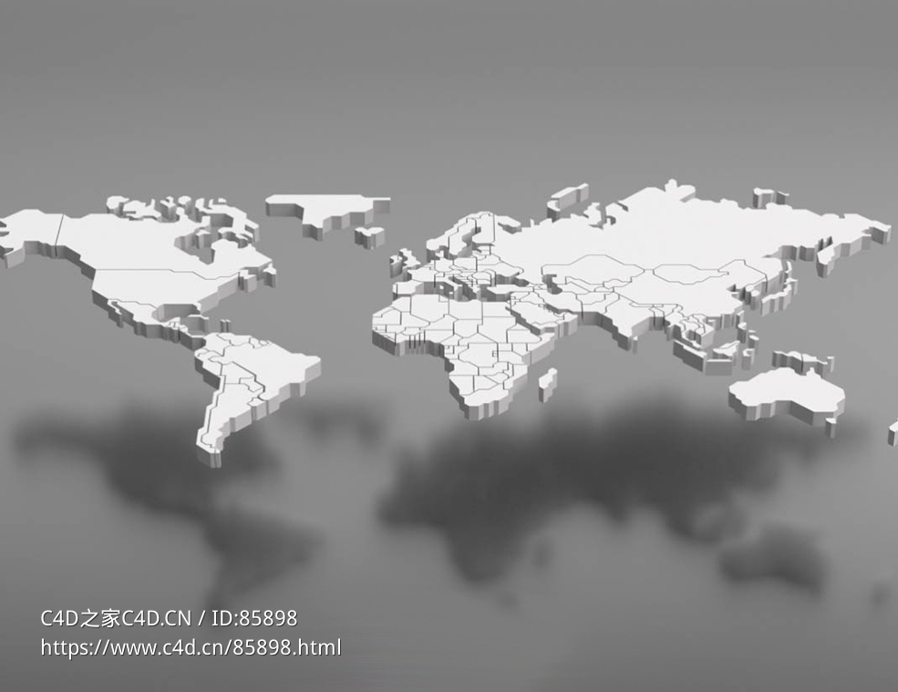 高质量精致白色世界地图C4D三维模型 企业宣传数据可视化专业素材
