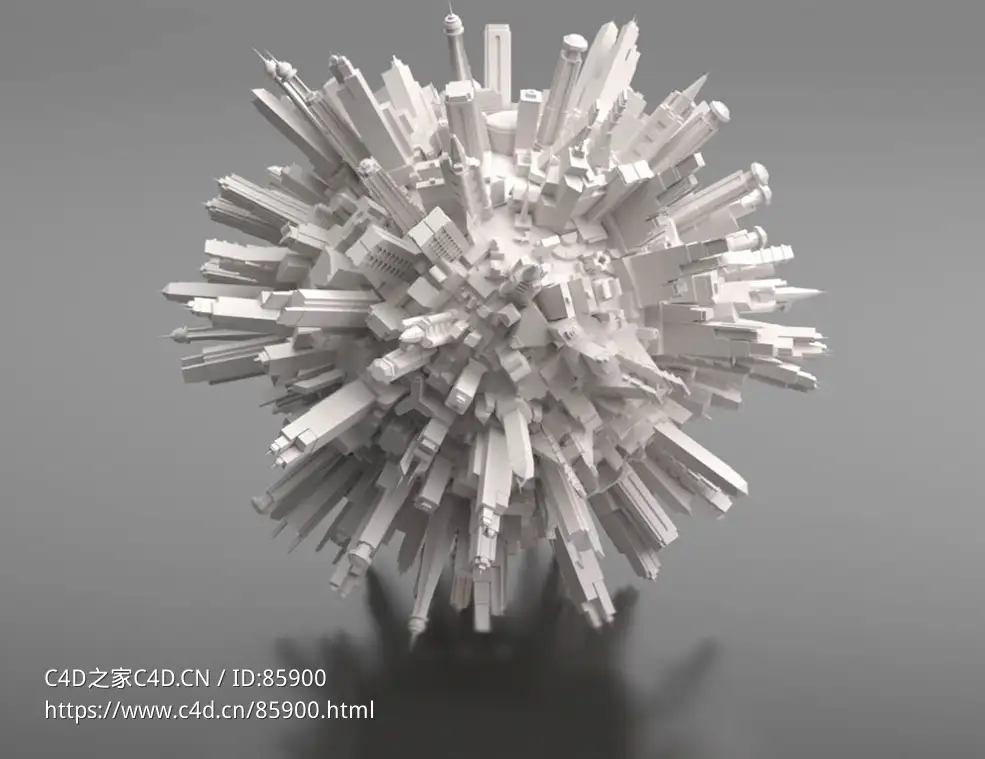 未来科幻球形城市C4D模型City-Globe - 高品质白色建筑群球体3D设计素材下载