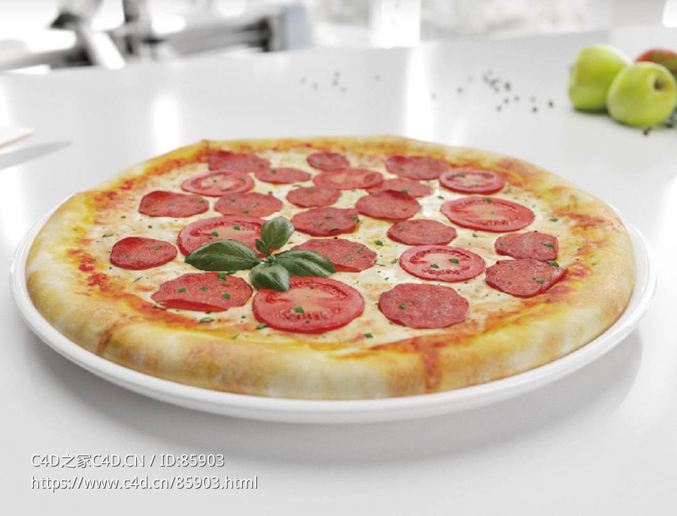 【超写实】高精度意式腊肠披萨C4D模型 餐饮广告食品展示专业级3D素材