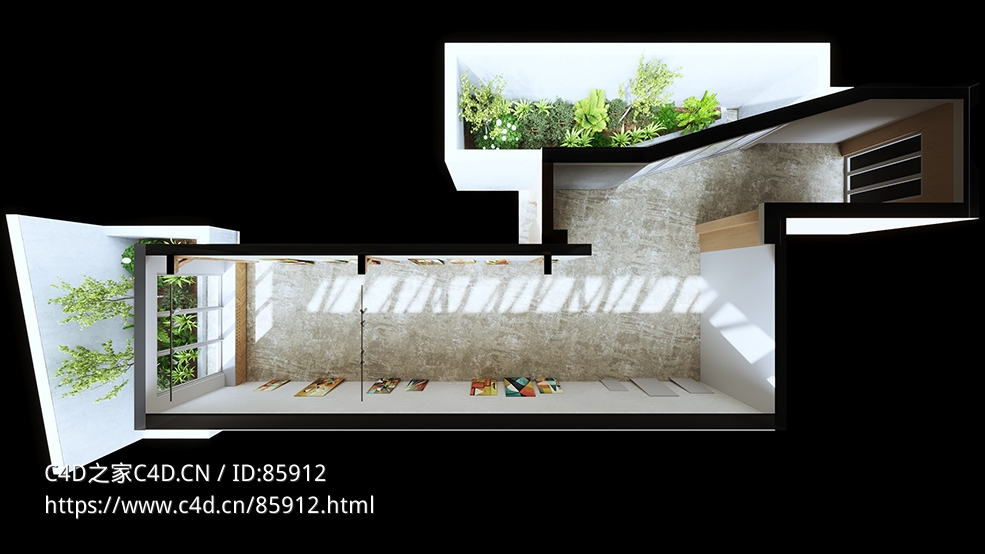 现代简约抽象画展厅C4D室内模型