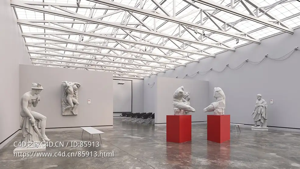 欧洲古典人像雕塑展厅C4D模型 高品质博物馆室内场景