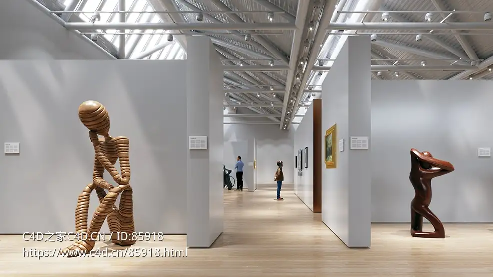 现代艺术展厅C4D模型下载，包含雕塑与画作，使用V-Ray渲染，适合艺术展示与空间设计 - C4D之家 - AI66_007_cam2_C4D.jpg